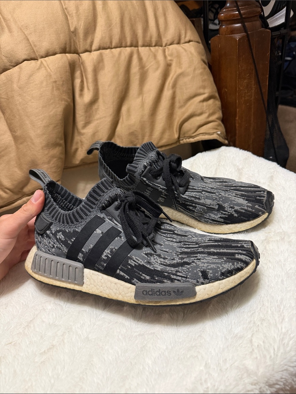 adidas uncaged prime knit NMD R1 camo Black and Gray Knit Runner Sneakers